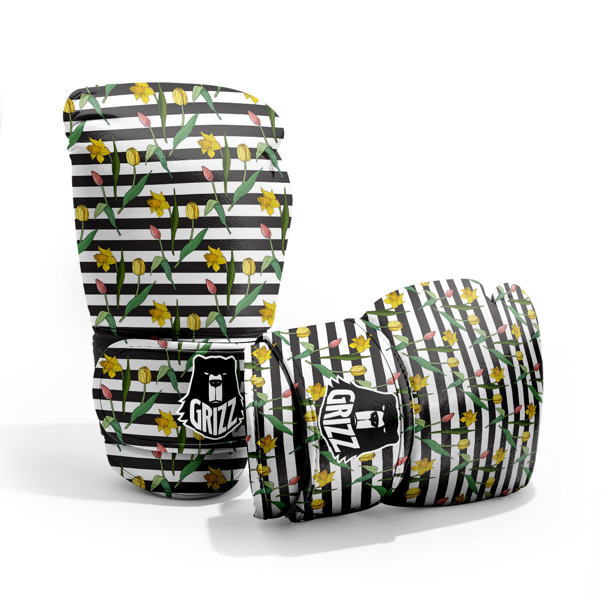 Striped Daffodil Yellow Print Pattern Pro Boxing Glove