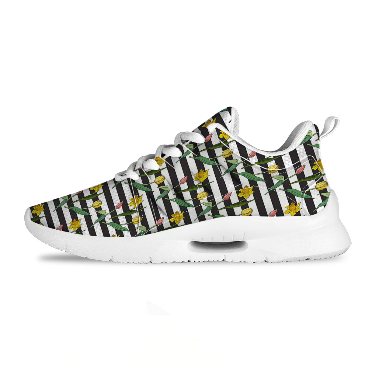 Striped Daffodil Yellow Print Pattern Tennis Shoes-grizzshop