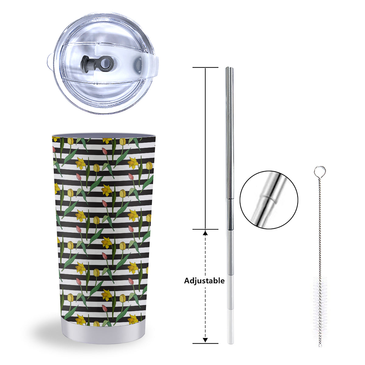 Striped Daffodil Yellow Print Pattern Tumbler-grizzshop