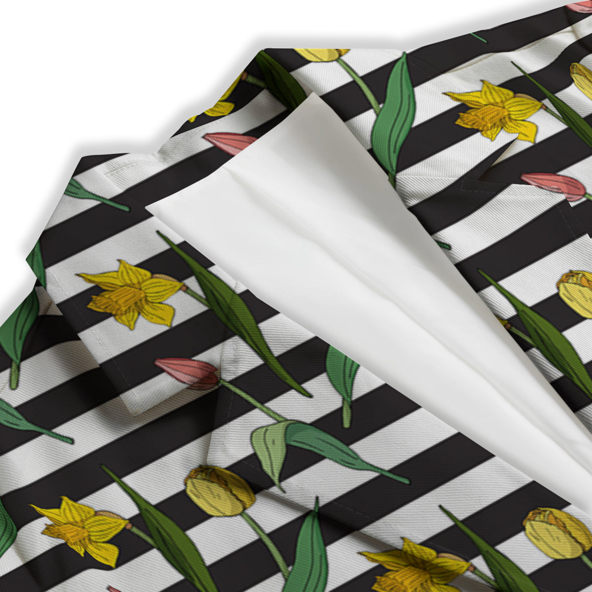 Striped Daffodil Yellow Print Pattern Women's Blazer-grizzshop