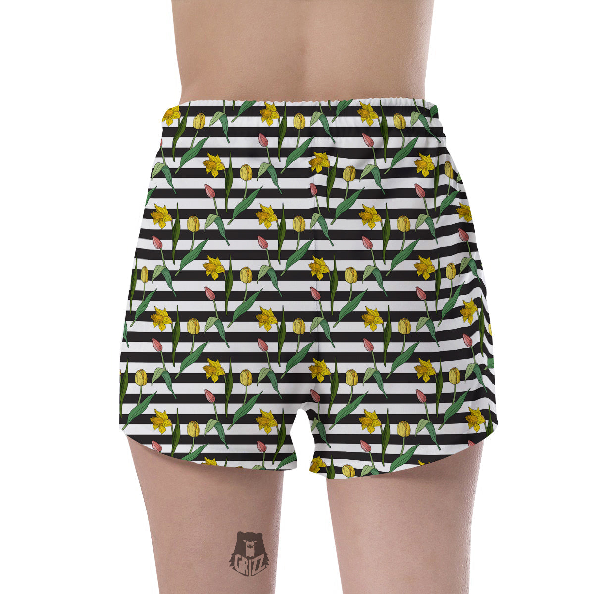 Striped Daffodil Yellow Print Pattern Women's Shorts-grizzshop