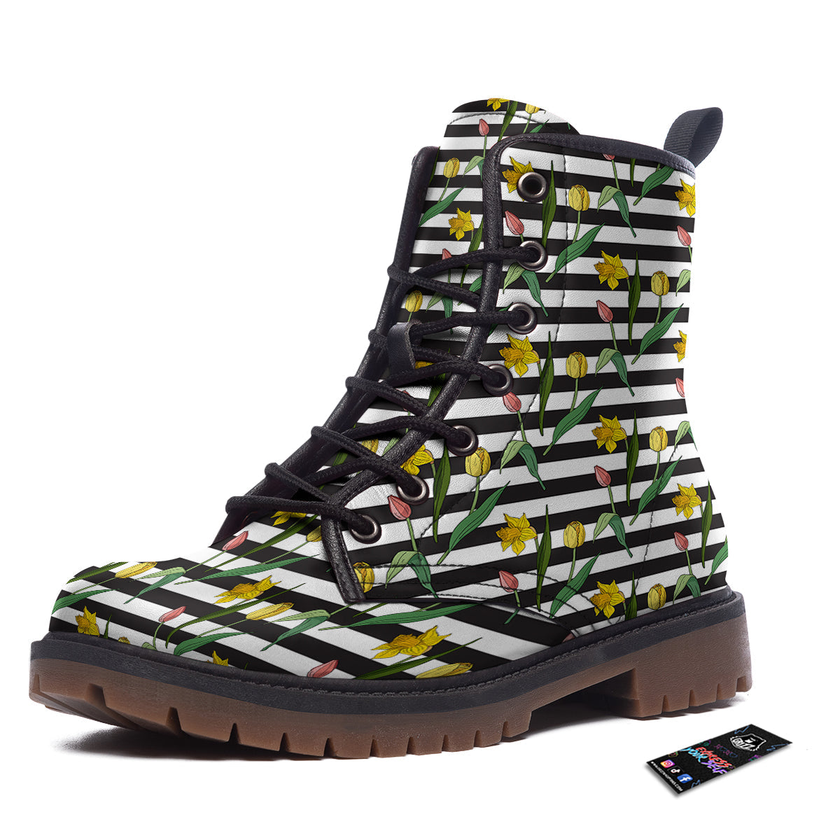 Striped Daffodil Yellow Print Pattern Work Boots-grizzshop