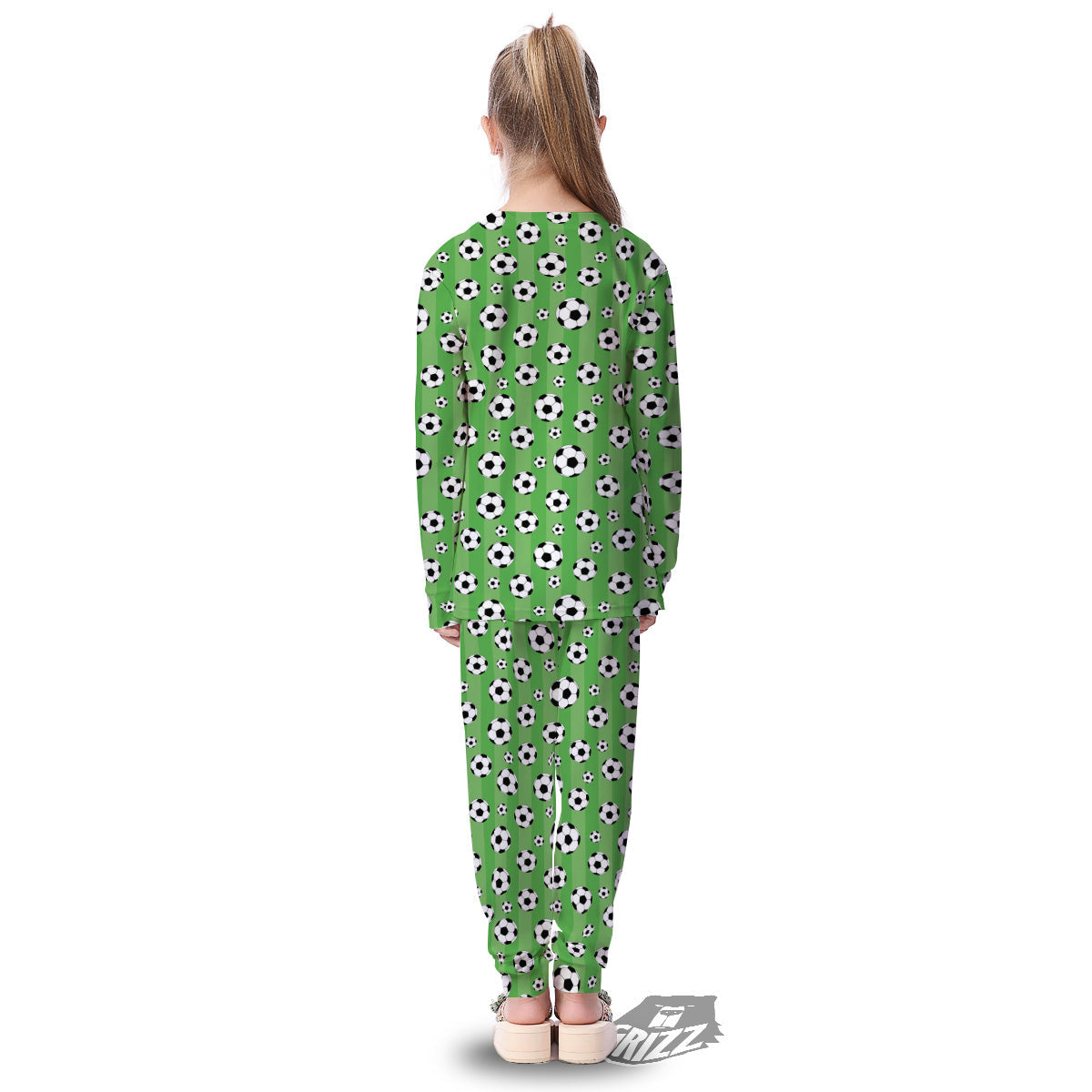 Striped Green Football Print Pattern Kid's Pajamas-grizzshop