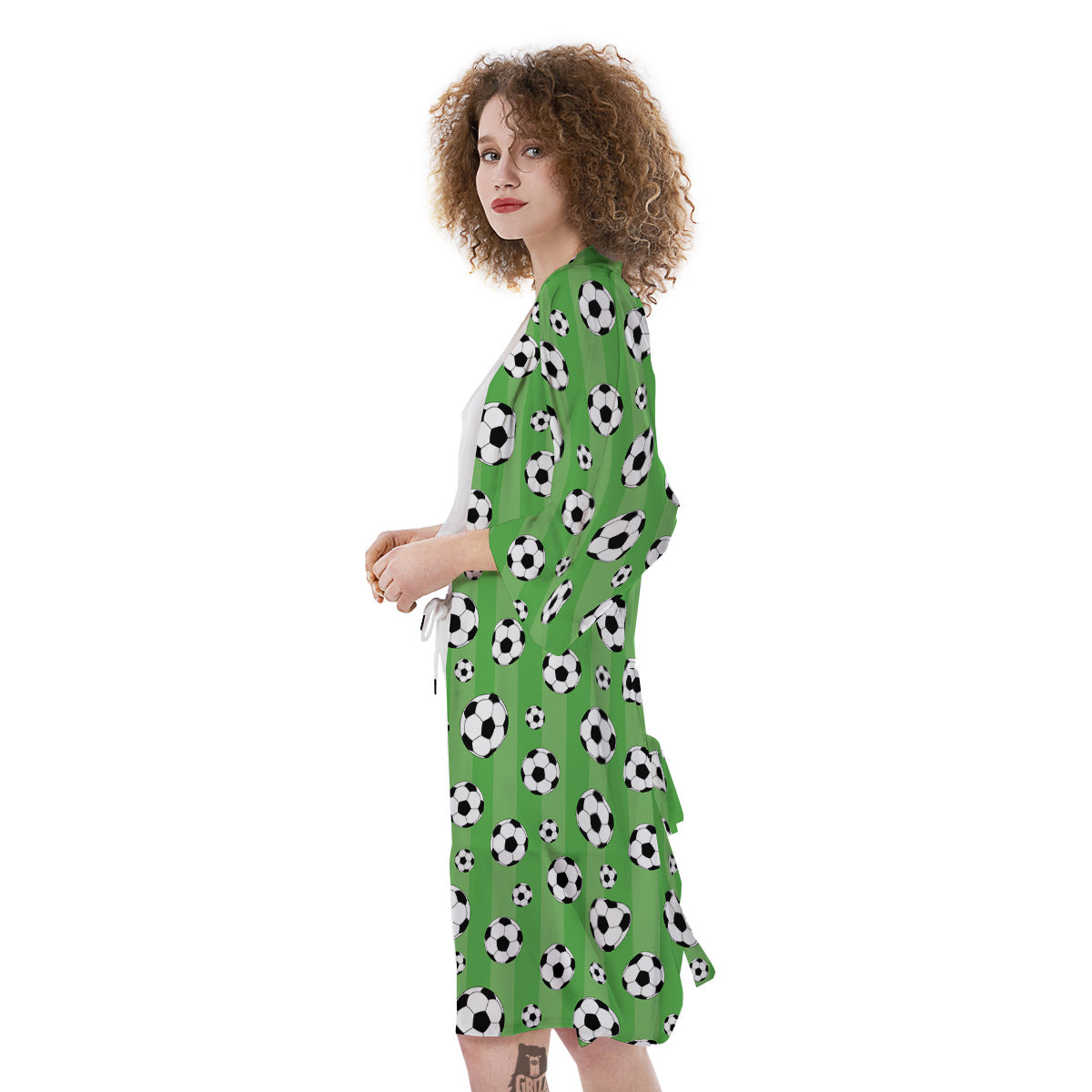 Striped Green Football Print Pattern Kimono-grizzshop