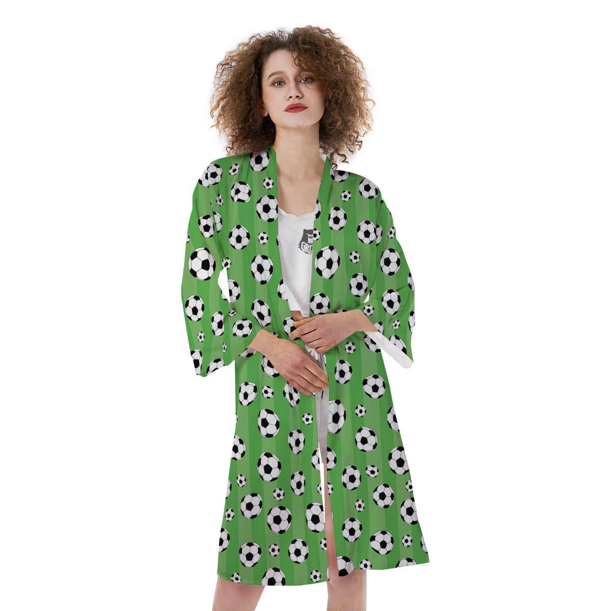 Striped Green Football Print Pattern Kimono-grizzshop