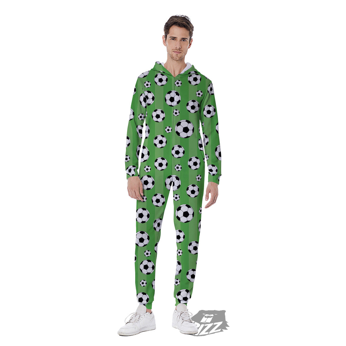 Striped Green Football Print Pattern Men's Jumpsuit-grizzshop