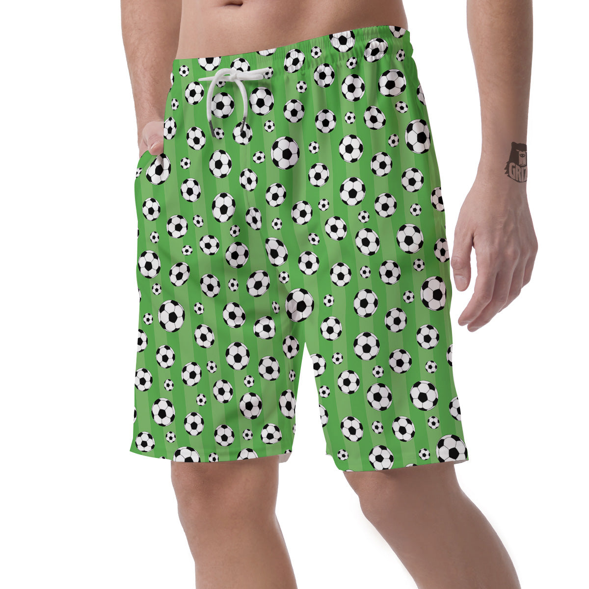 Striped Green Football Print Pattern Men's Shorts-grizzshop