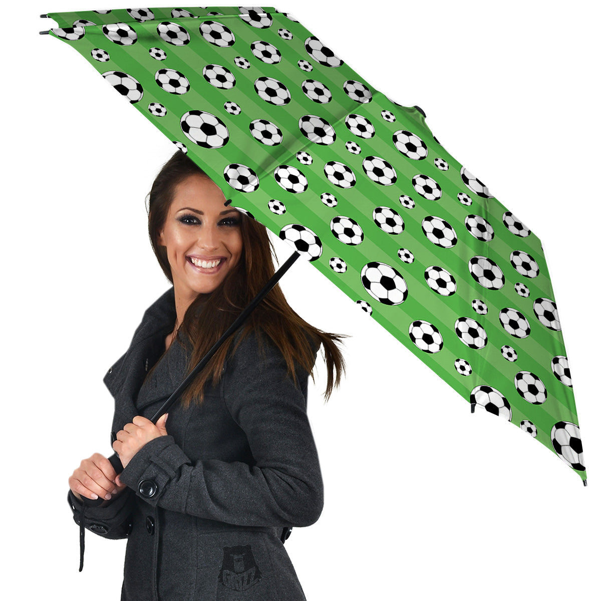 Striped Green Football Print Pattern Umbrella-grizzshop