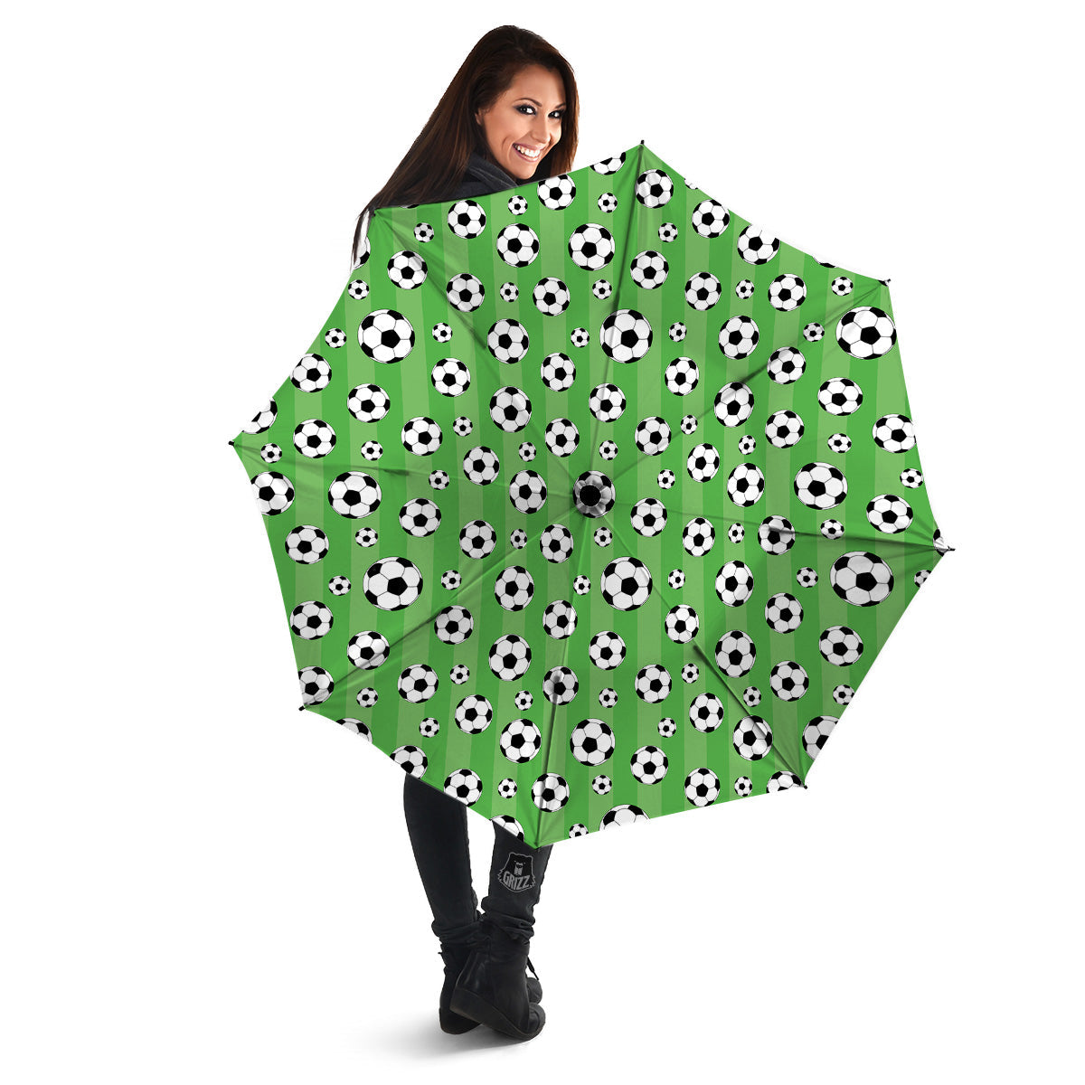 Striped Green Football Print Pattern Umbrella-grizzshop