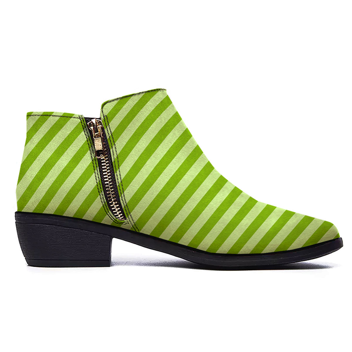 Striped Green Print Pattern Ankle Boots-grizzshop