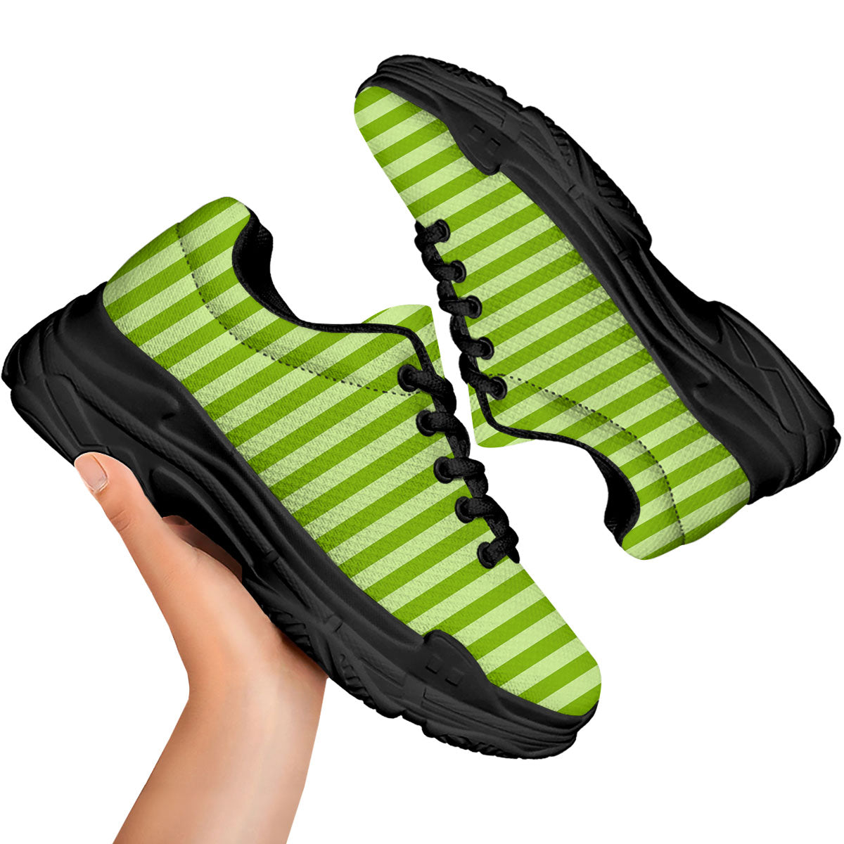 Striped Green Print Pattern Black Chunky Shoes-grizzshop