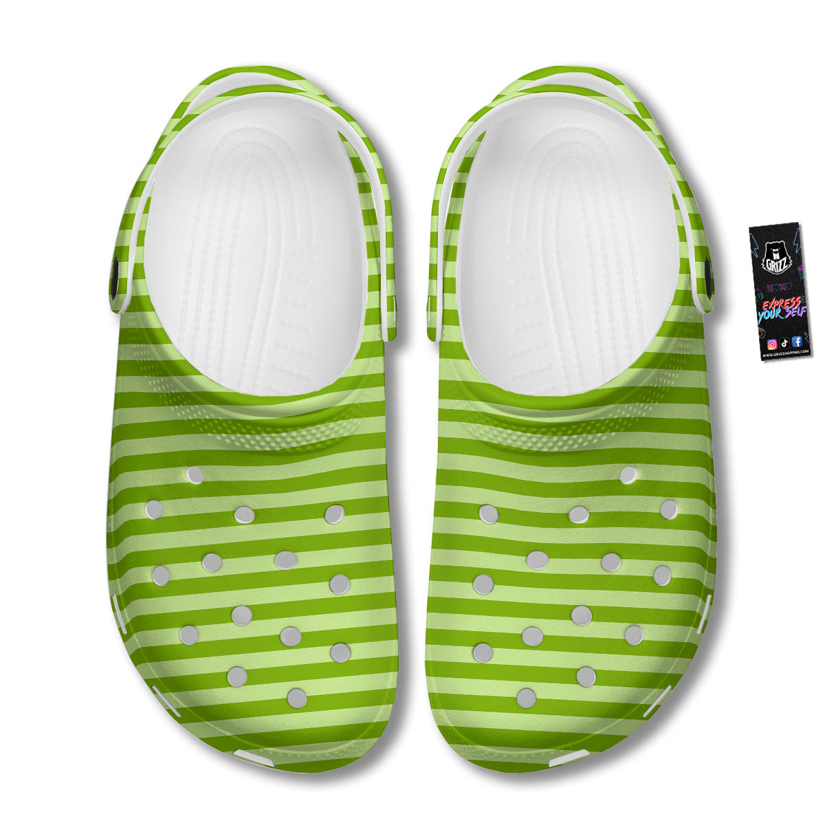 Striped Green Print Pattern Clog-grizzshop