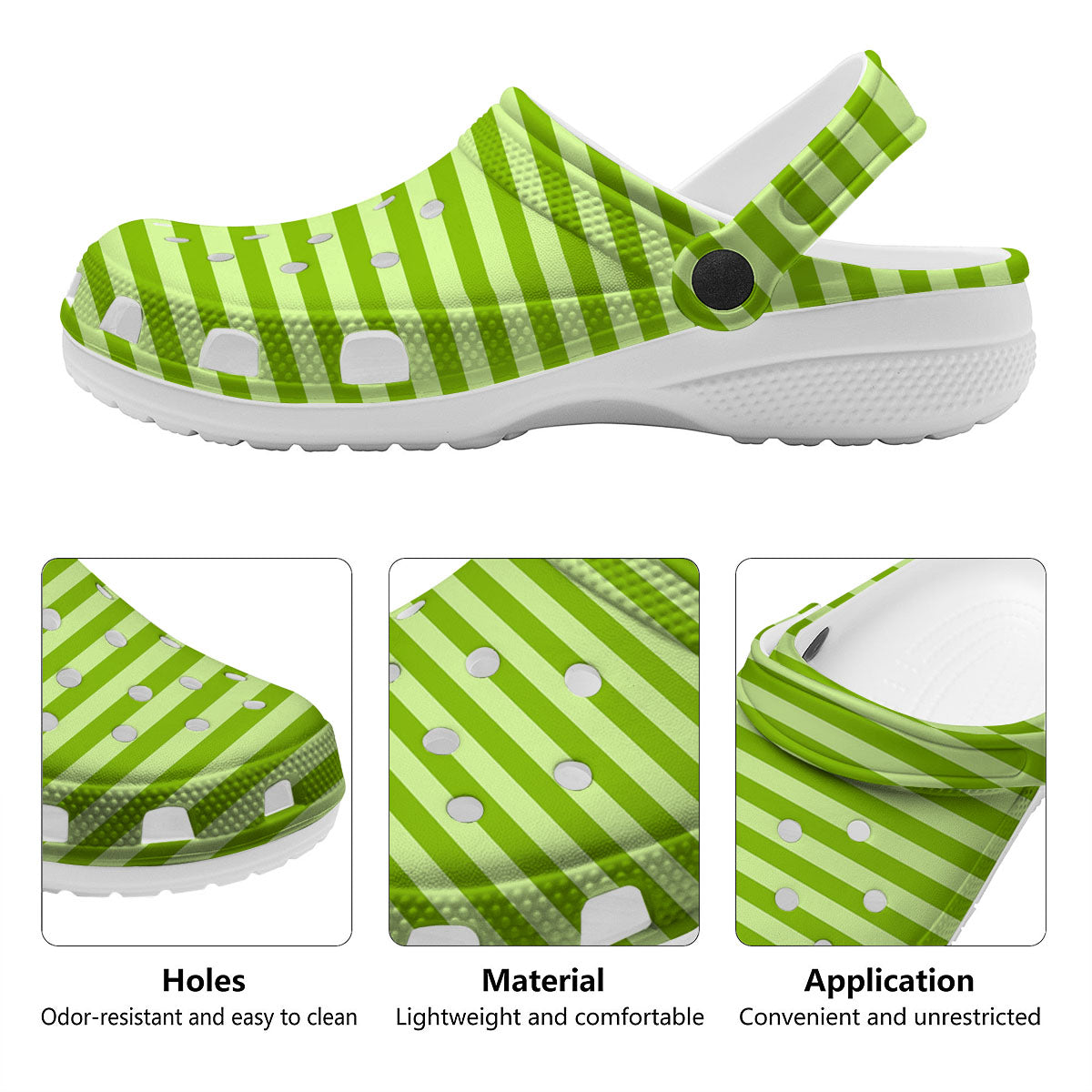 Striped Green Print Pattern Clog-grizzshop
