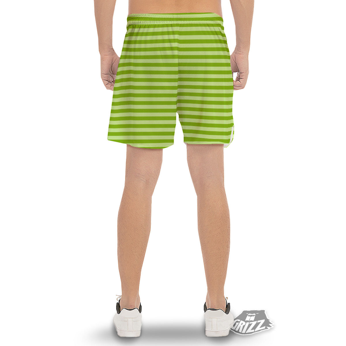 Striped Green Print Pattern Men's Gym Shorts-grizzshop