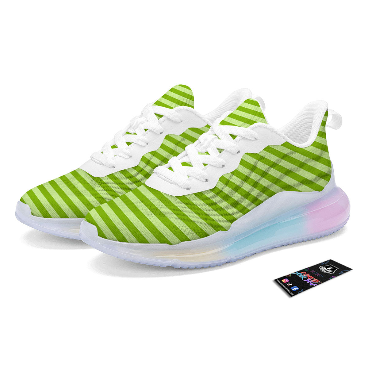 Striped Green Print Pattern Running Sneakers-grizzshop