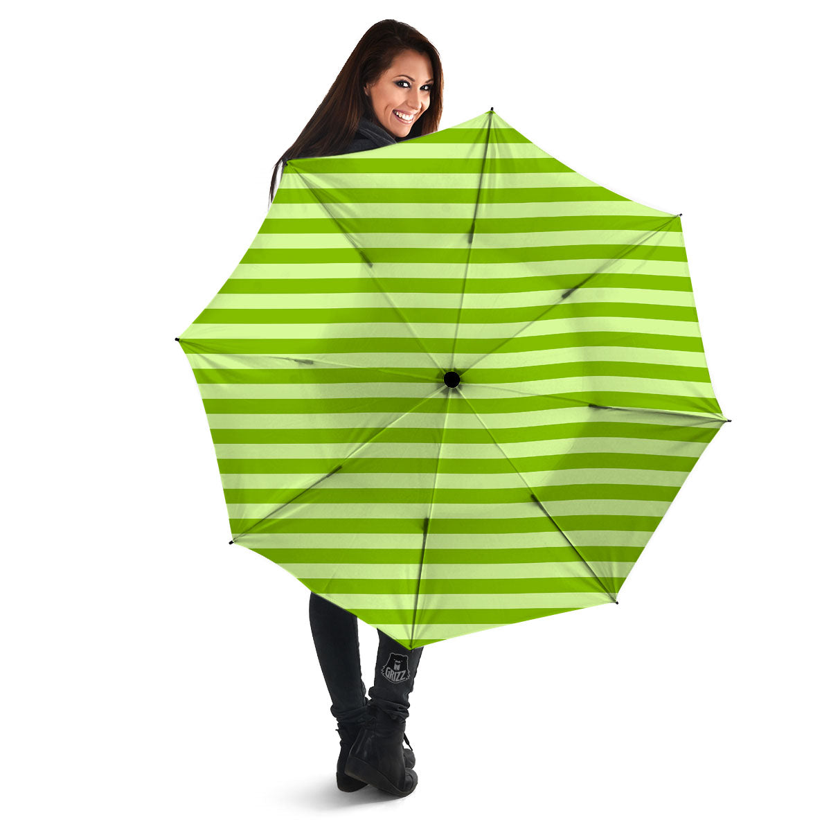 Striped Green Print Pattern Umbrella-grizzshop
