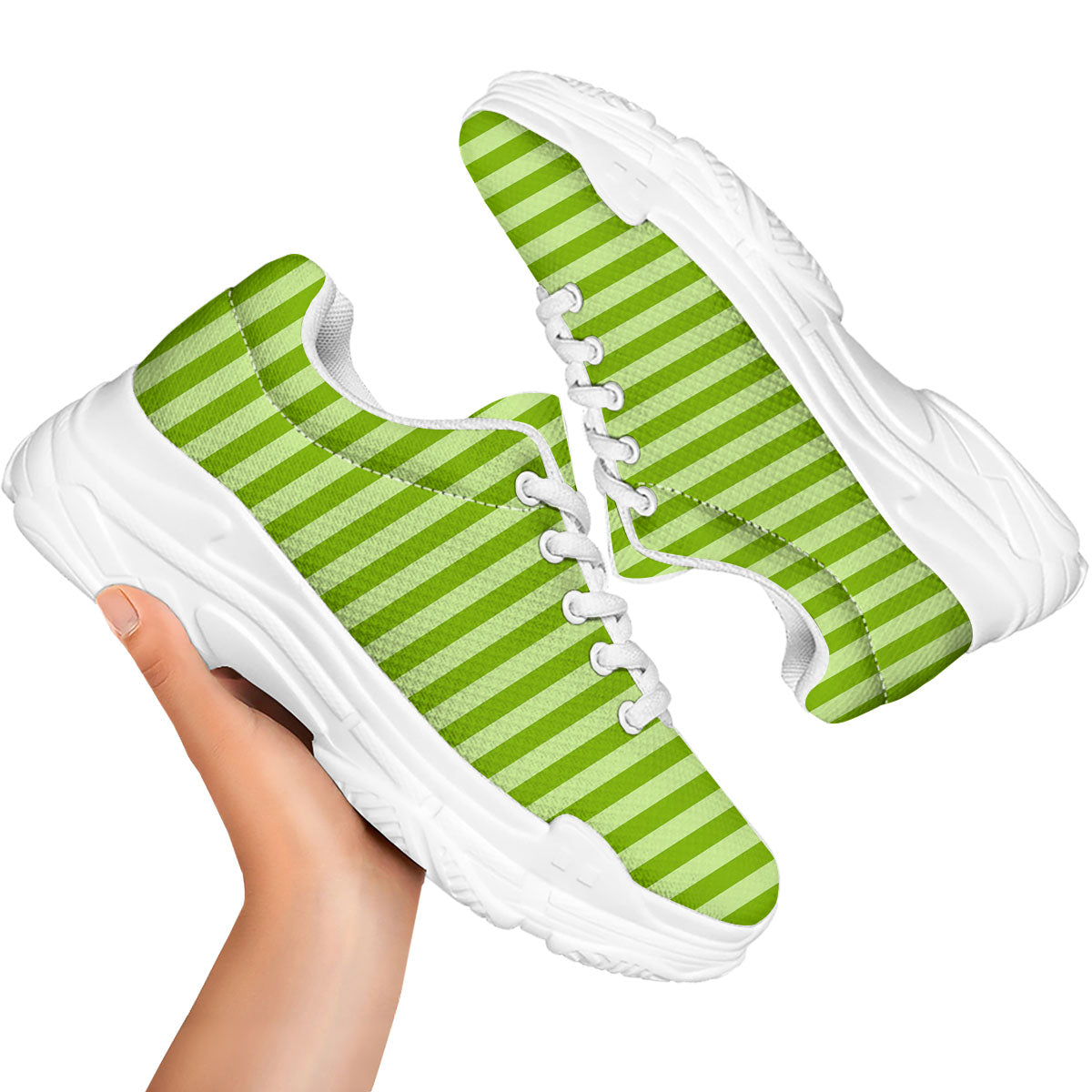 Striped Green Print Pattern White Chunky Shoes-grizzshop