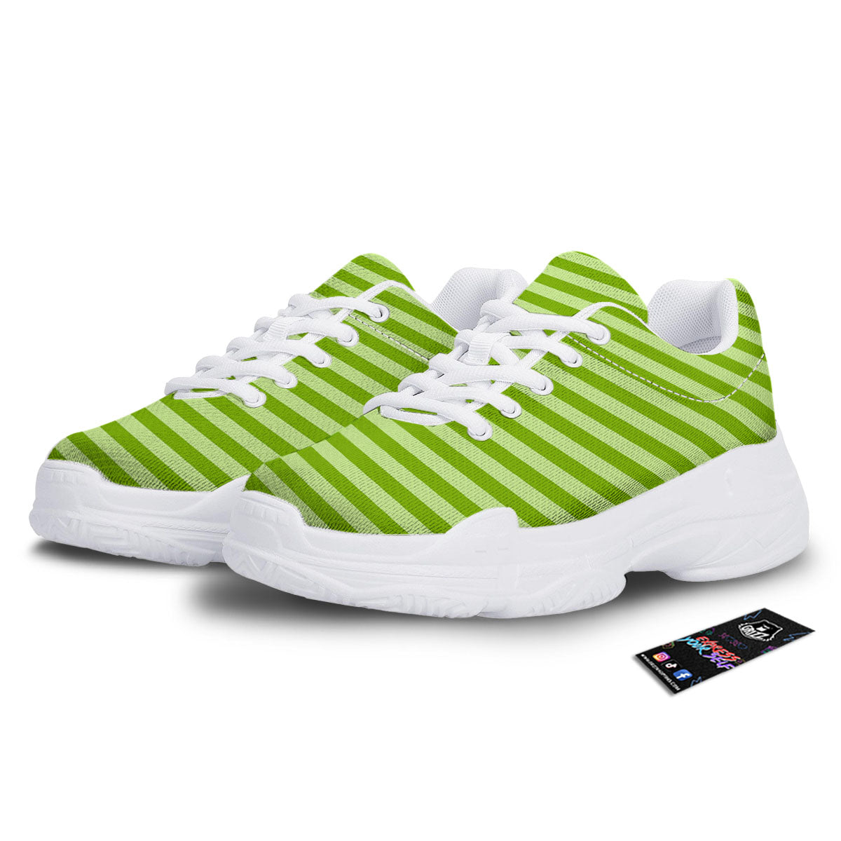 Striped Green Print Pattern White Chunky Shoes-grizzshop