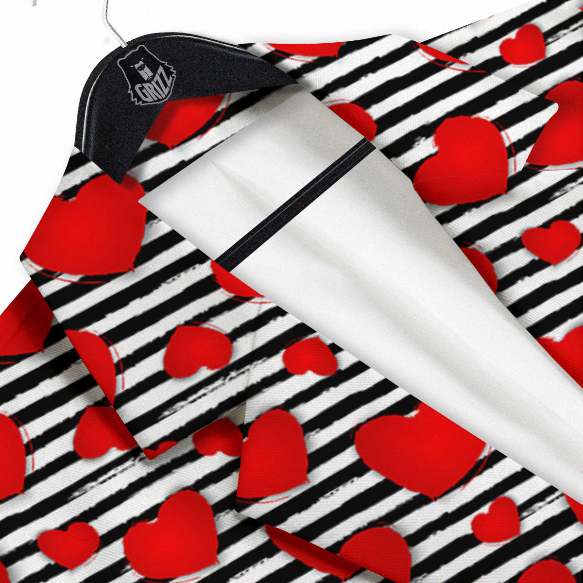 Striped Heart White And Black Print Men's Sport Coat-grizzshop