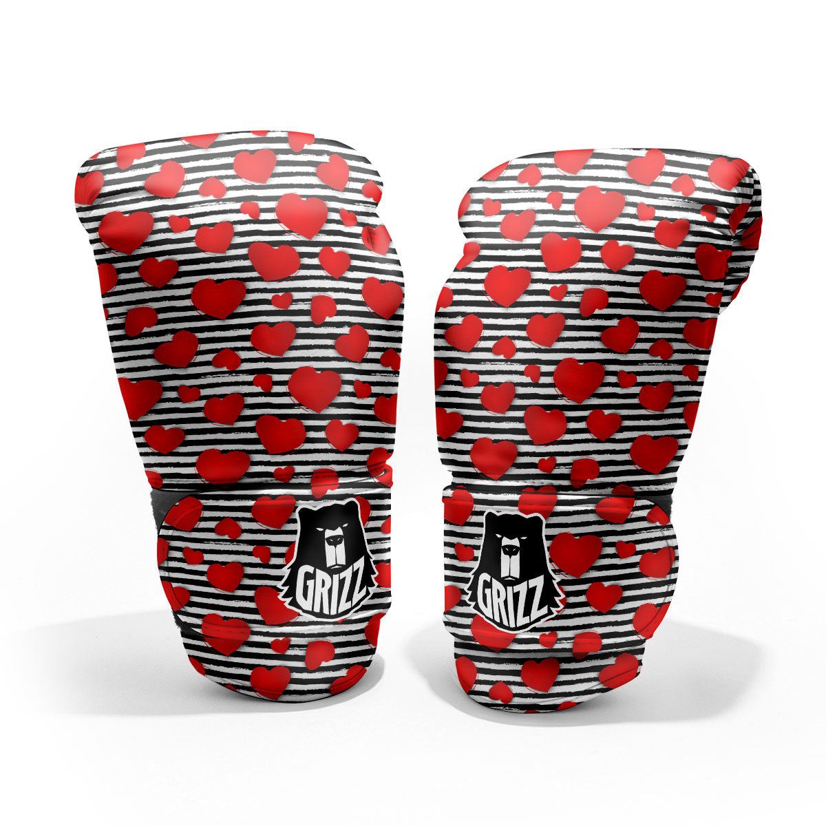 Striped Heart White And Black Print Pro Boxing Glove
