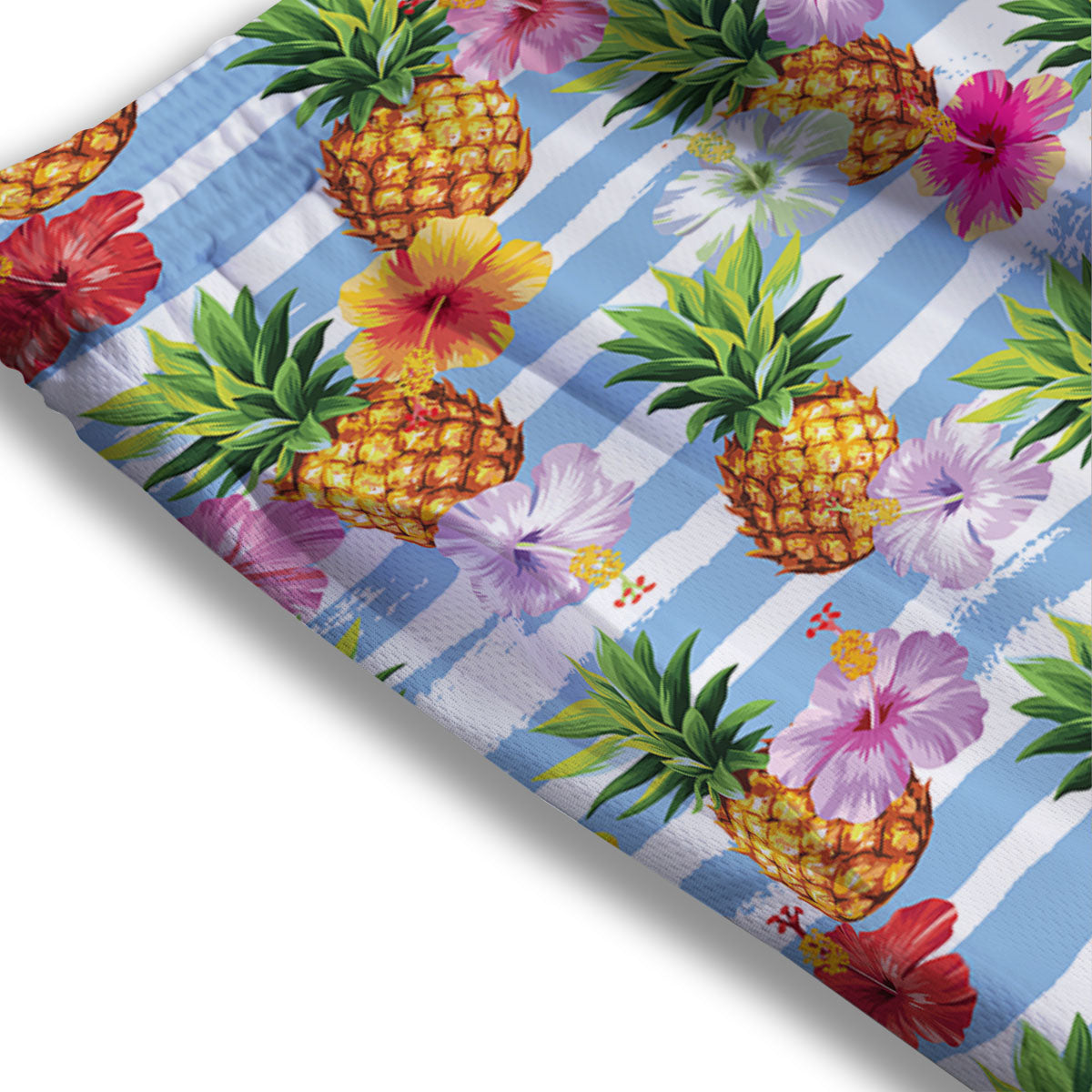 Striped Hibiscus And Pineapple Print Mesh Shorts
