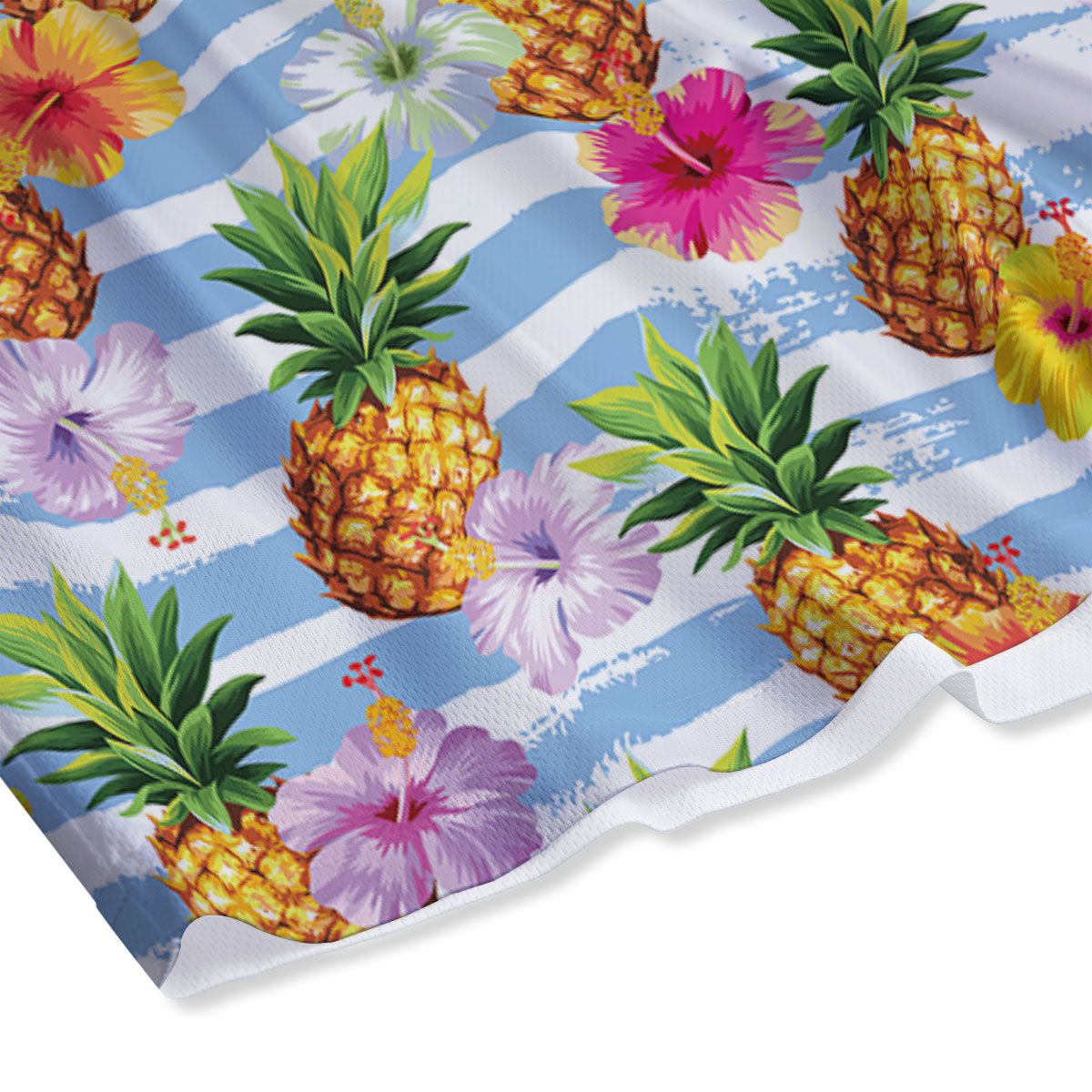 Striped Hibiscus And Pineapple Print Mesh Shorts