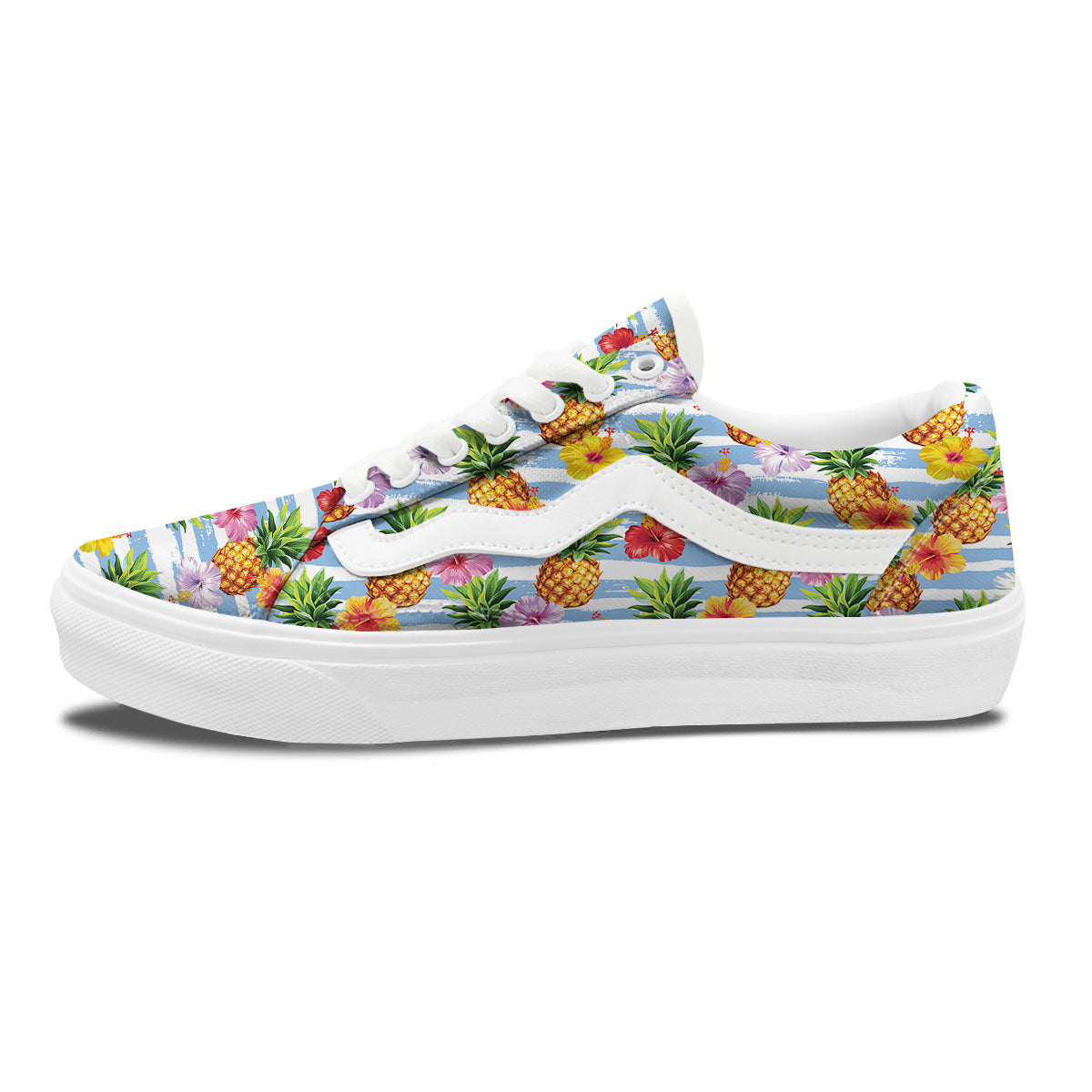 Striped Hibiscus And Pineapple Print Skate Shoes-grizzshop