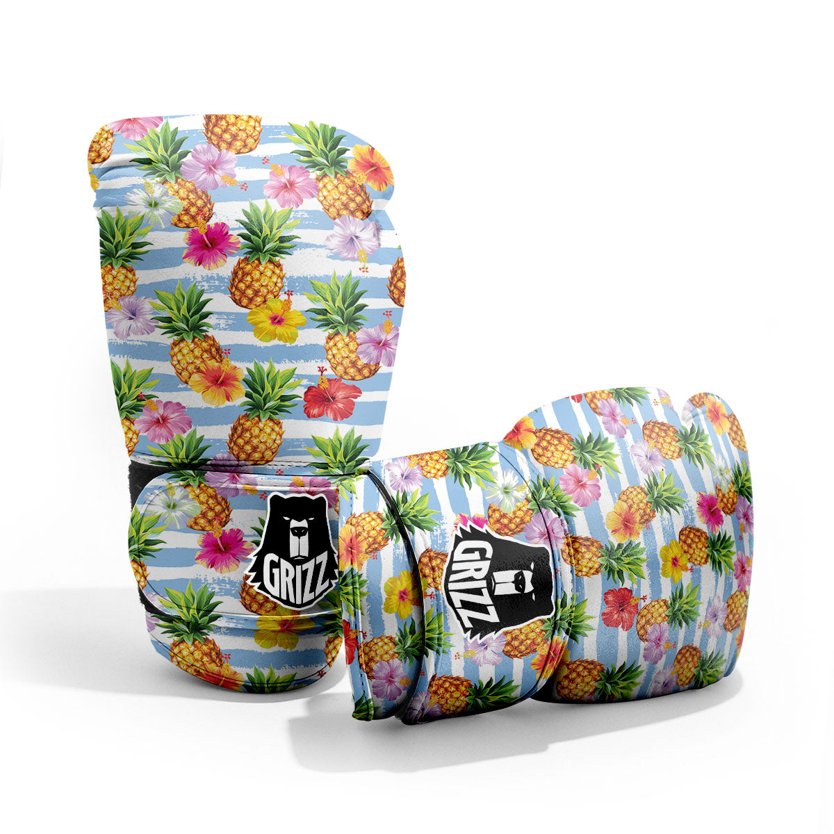 Striped Hibiscus And Pineapple Print Pro Boxing Glove