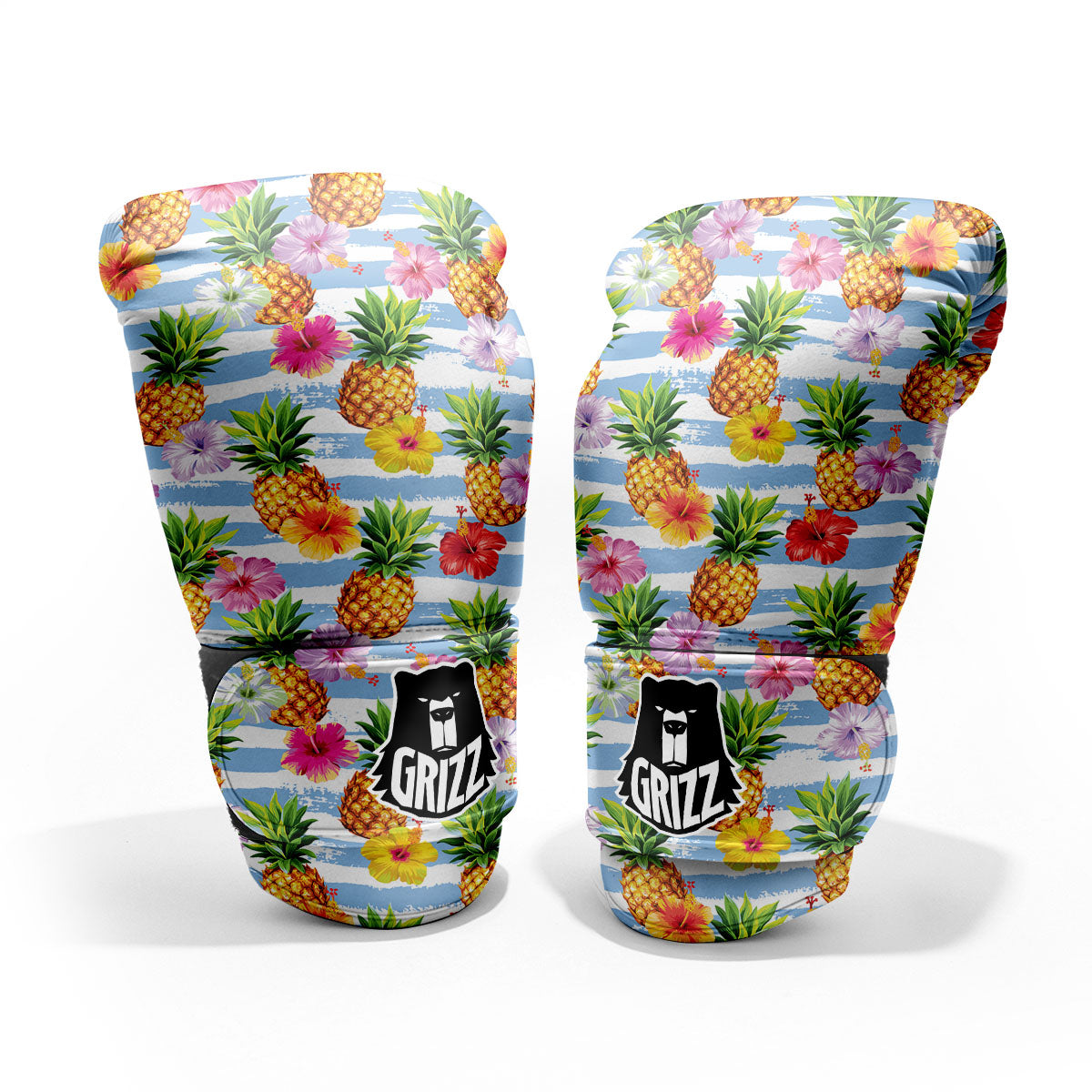 Striped Hibiscus And Pineapple Print Pro Boxing Glove