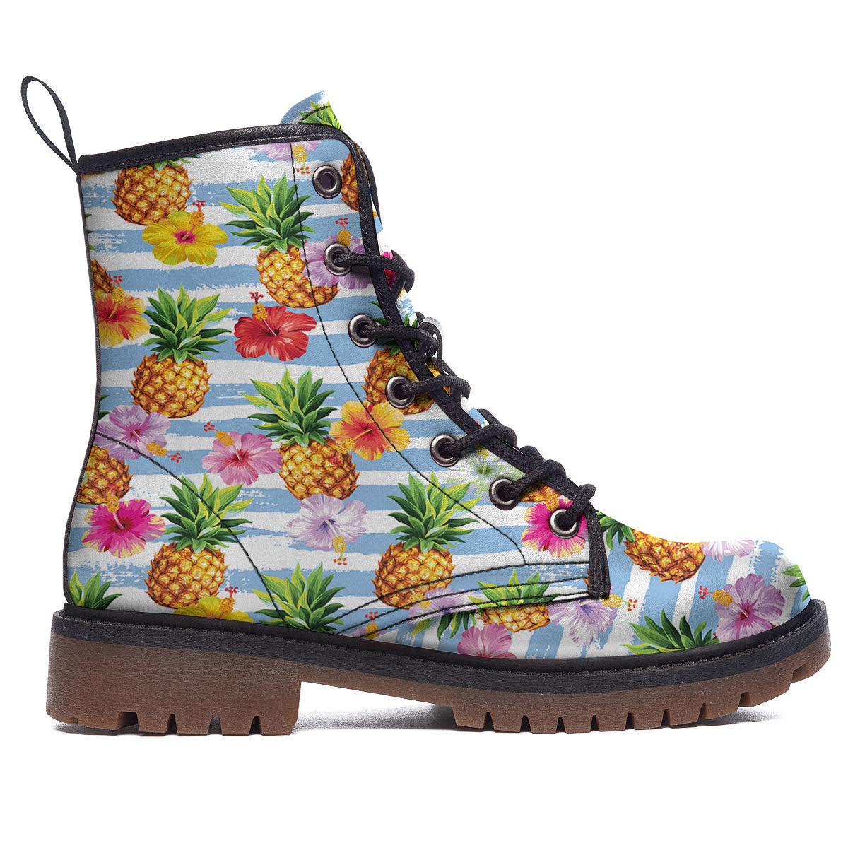 Striped Hibiscus And Pineapple Print Work Boots-grizzshop