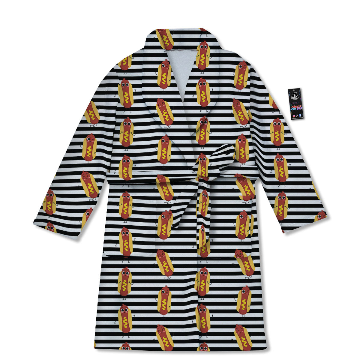Striped Hot Dog Print Pattern Bathrobe-grizzshop