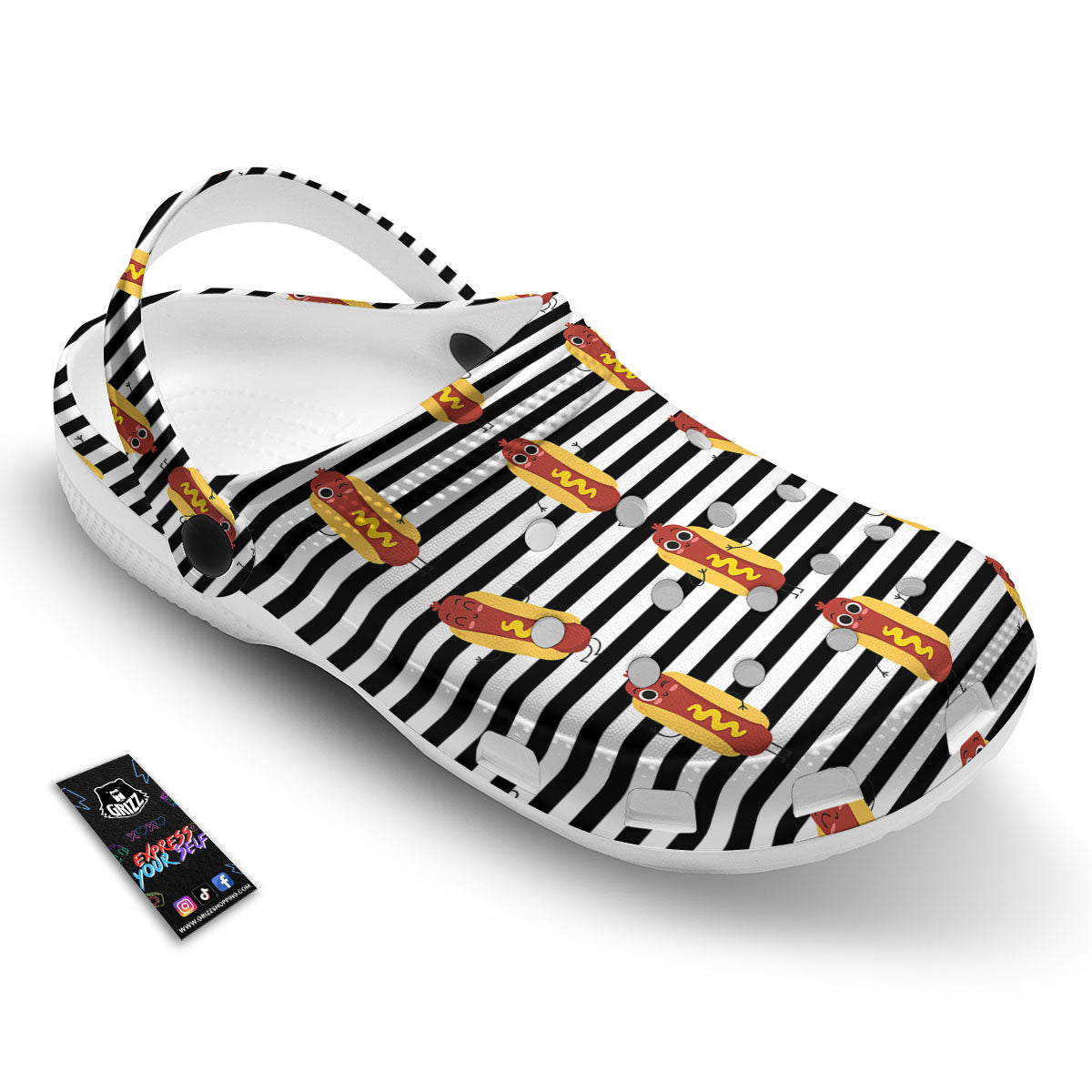 Striped Hot Dog Print Pattern Clog-grizzshop