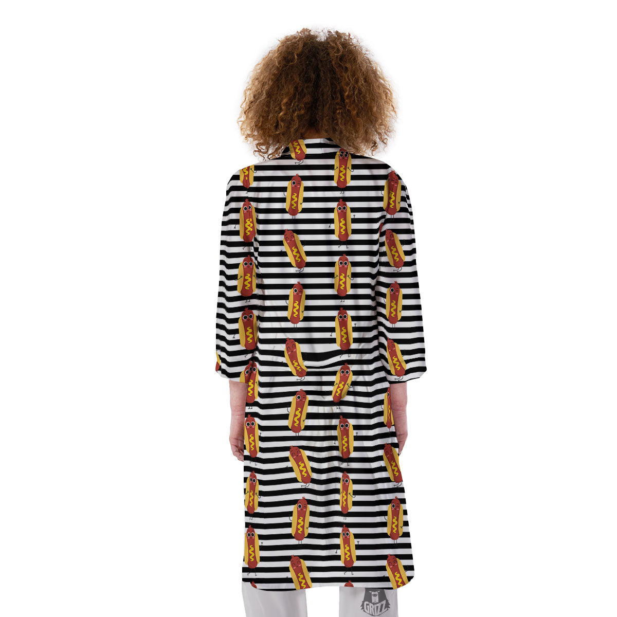 Striped Hot Dog Print Pattern Kimono-grizzshop