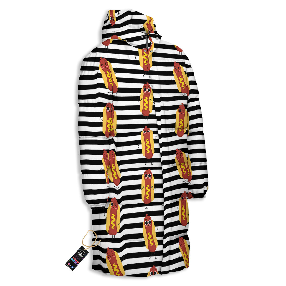 Striped Hot Dog Print Pattern Long Down Jacket-grizzshop