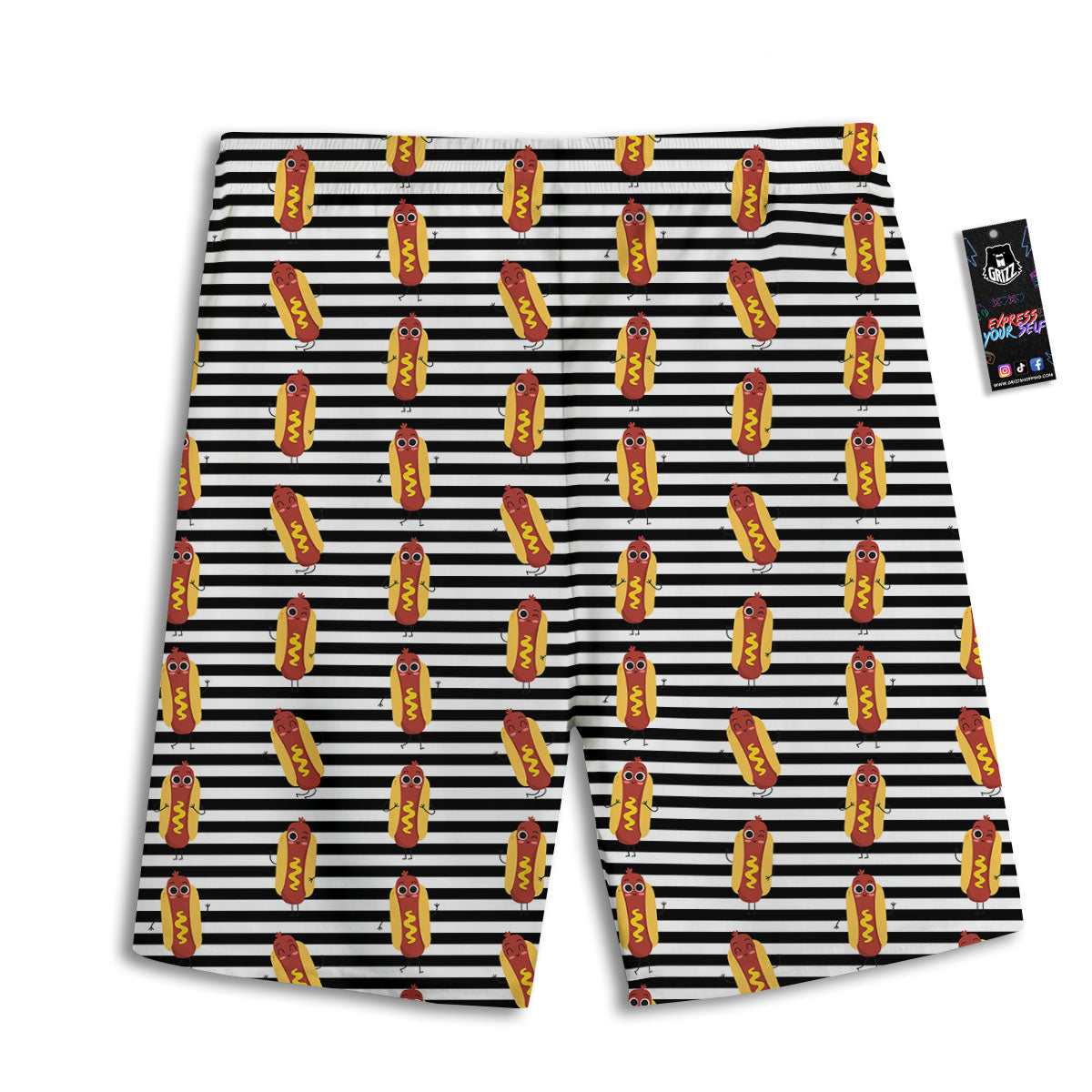 Striped Hot Dog Print Pattern Men's Athletic Shorts