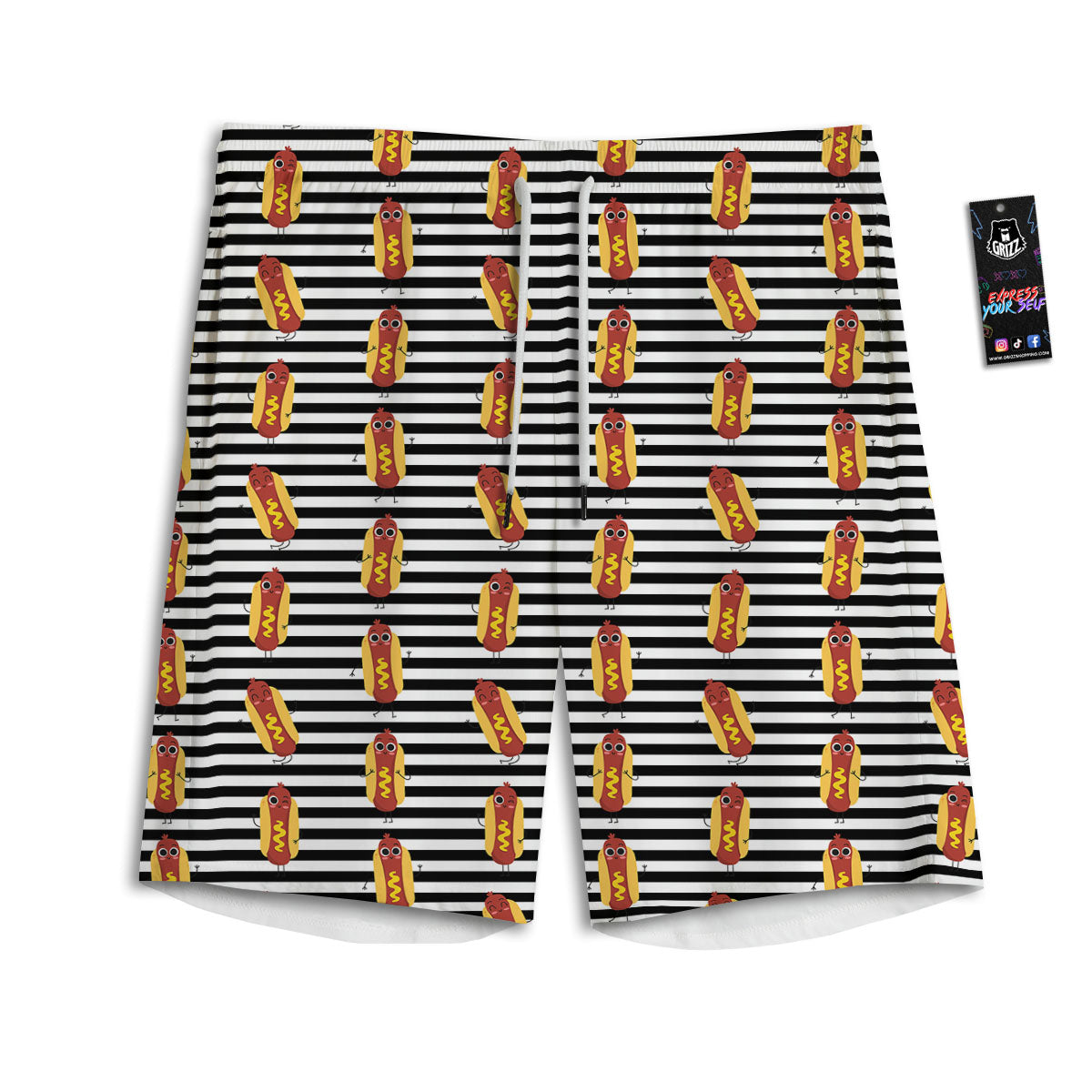 Striped Hot Dog Print Pattern Men's Athletic Shorts