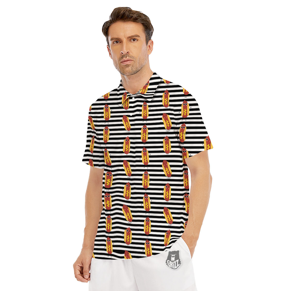 Striped Hot Dog Print Pattern Men's Golf Shirts-grizzshop