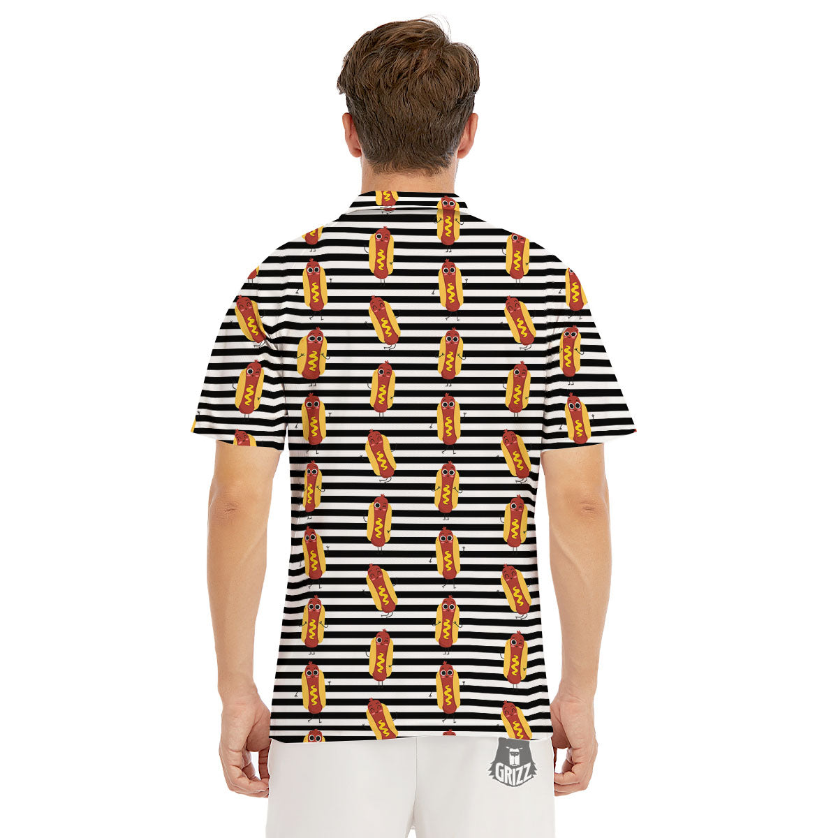 Striped Hot Dog Print Pattern Men's Golf Shirts-grizzshop