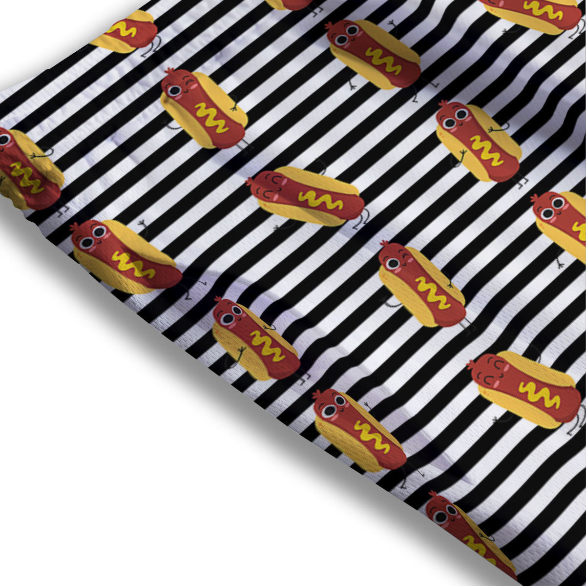 Striped Hot Dog Print Pattern Mesh Shorts