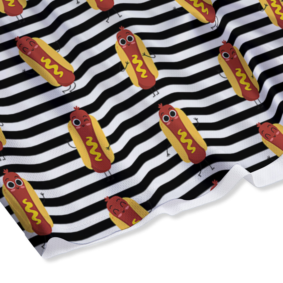 Striped Hot Dog Print Pattern Mesh Shorts