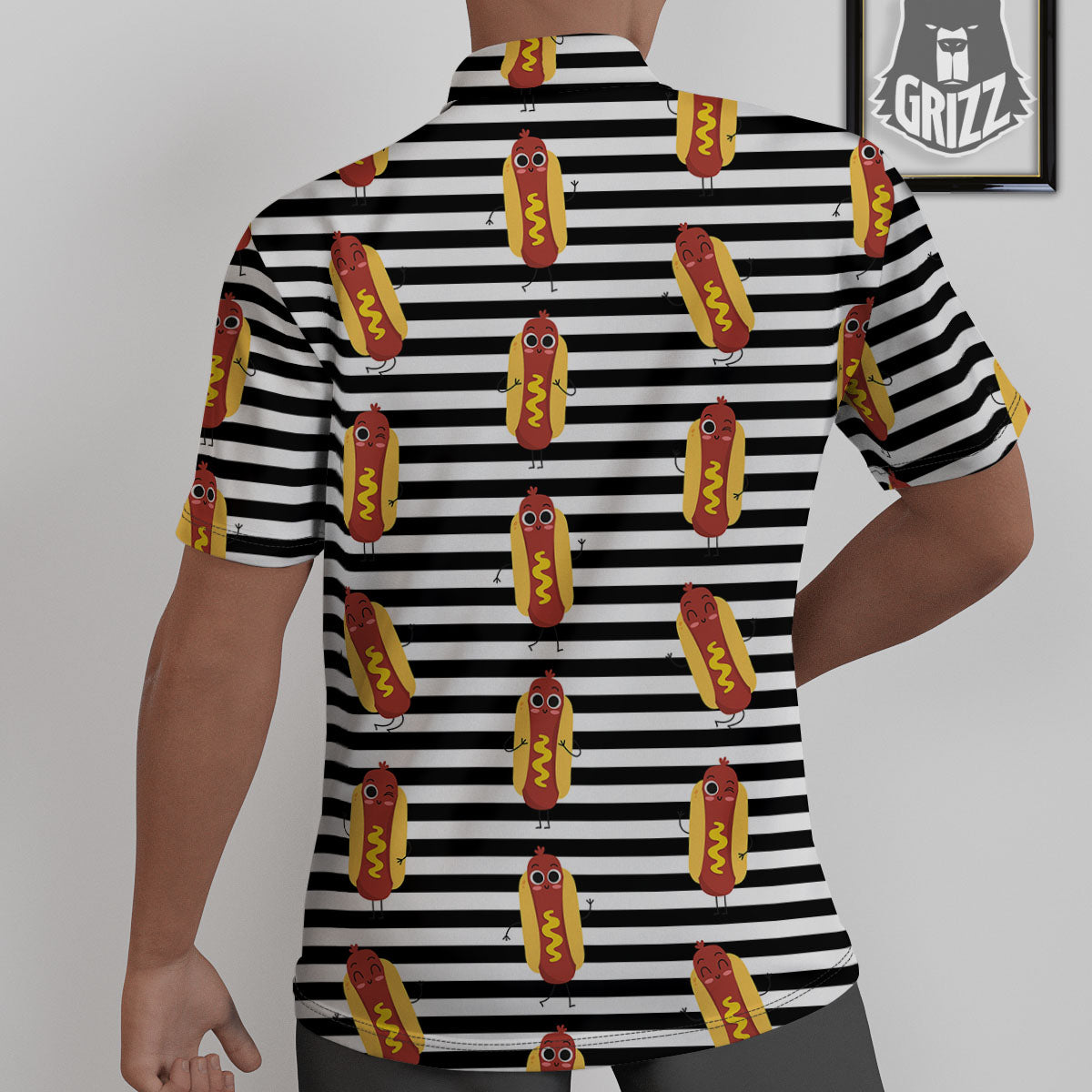Striped Hot Dog Print Pattern Untucked Shirts-grizzshop