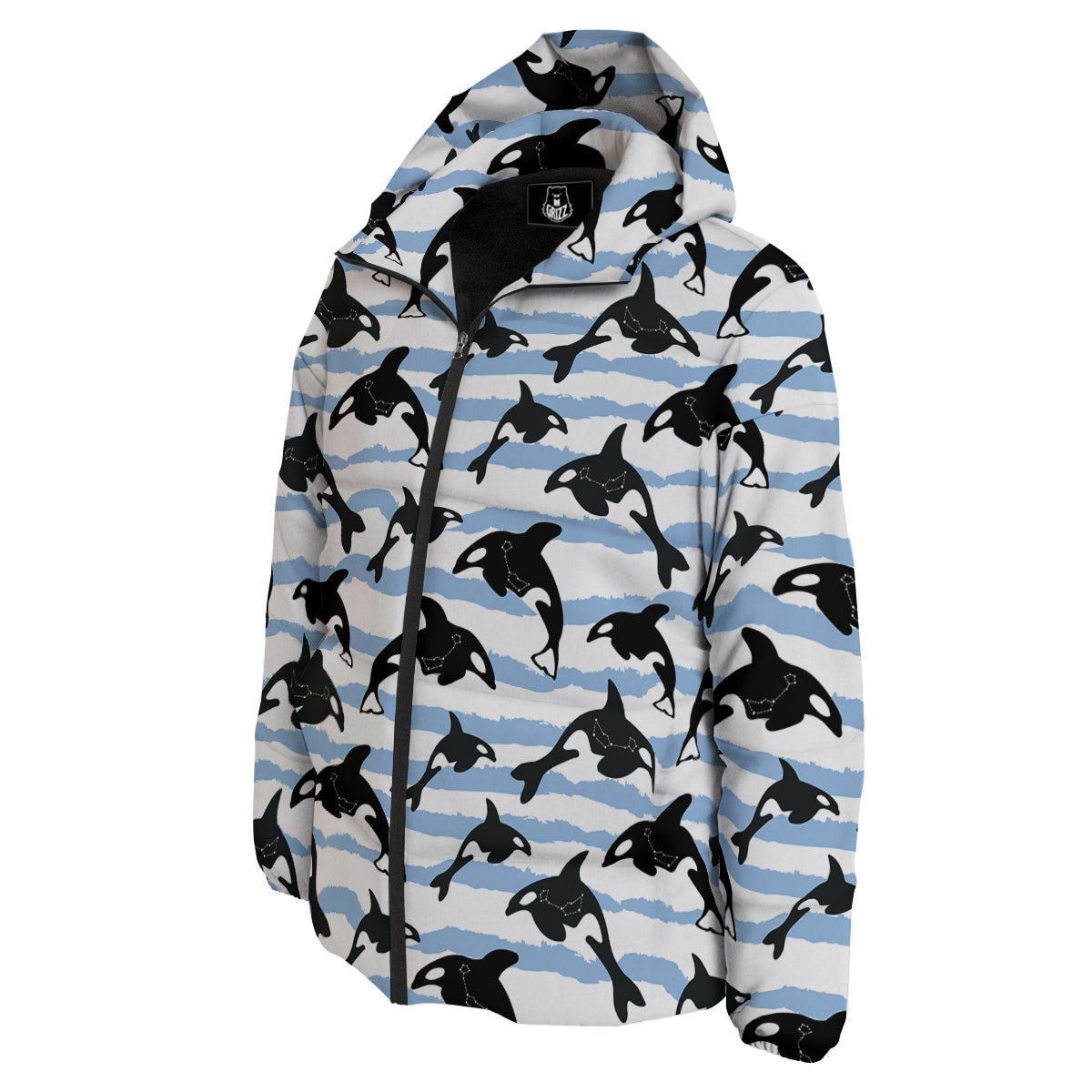 Striped Killer Whale Blue Print Pattern Down Jacket-grizzshop
