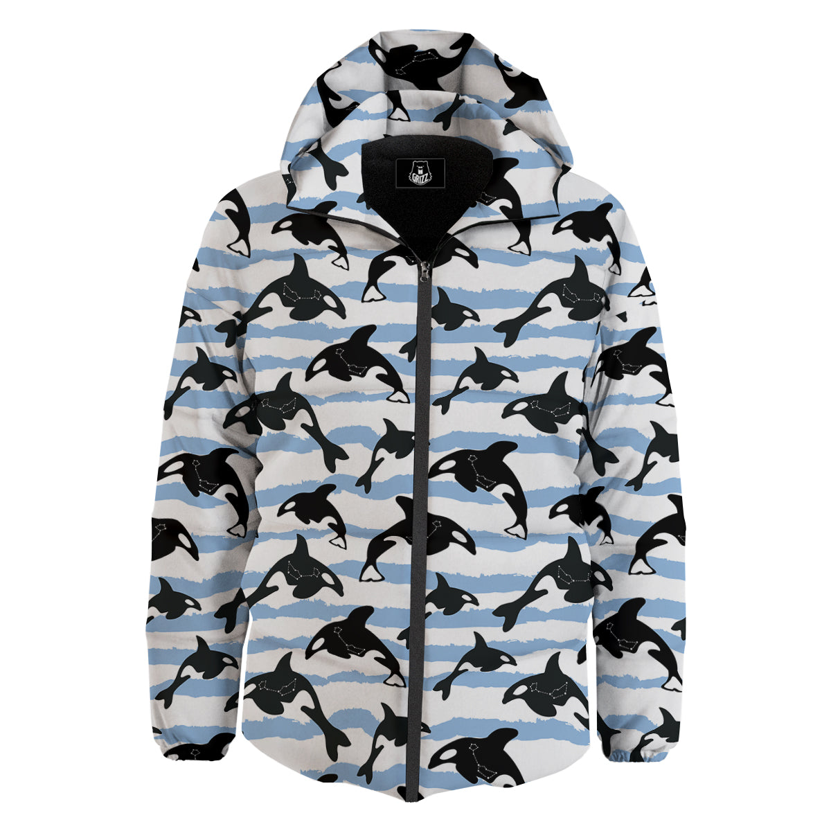 Striped Killer Whale Blue Print Pattern Down Jacket-grizzshop