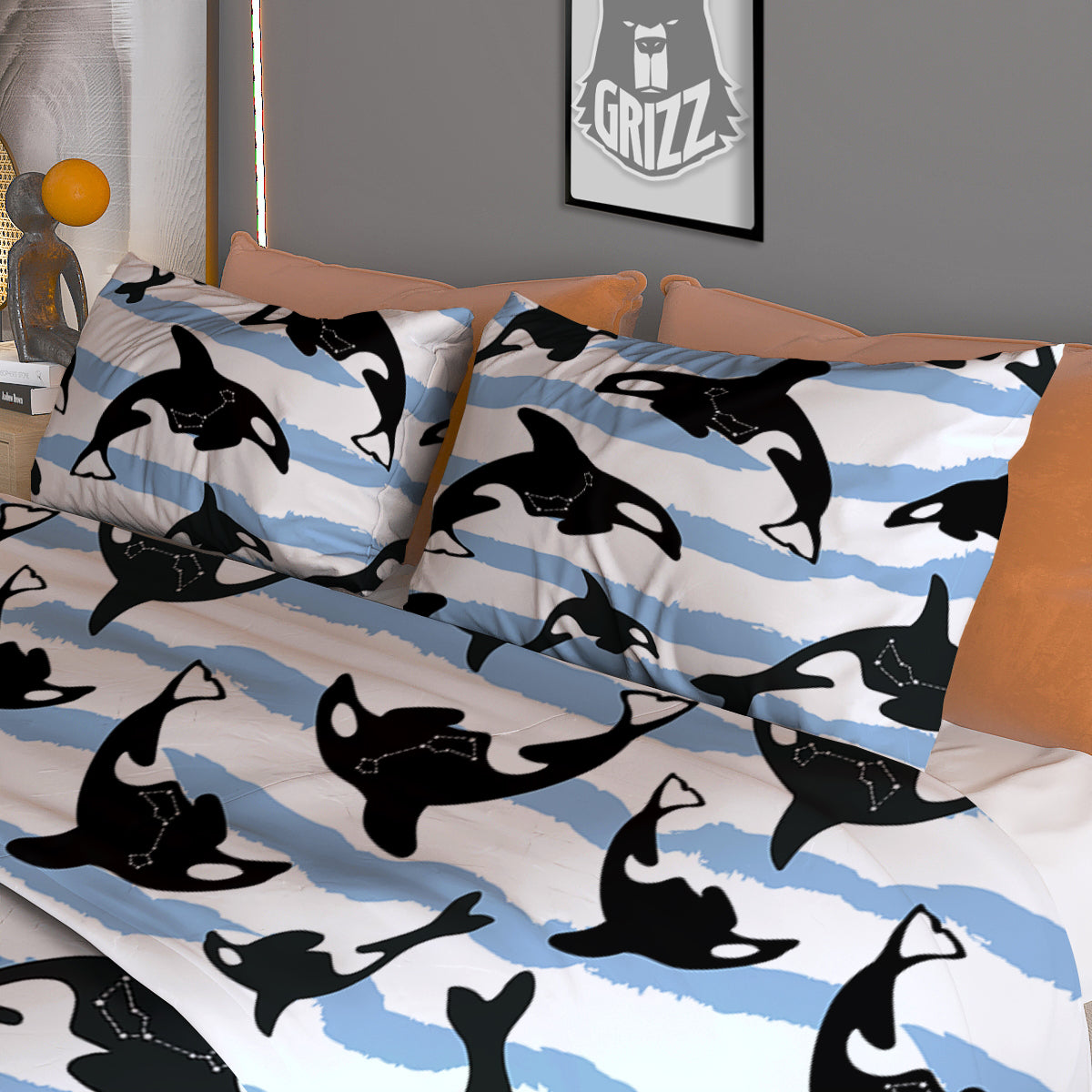 Striped Killer Whale Blue Print Pattern Duvet Cover Bedding Set