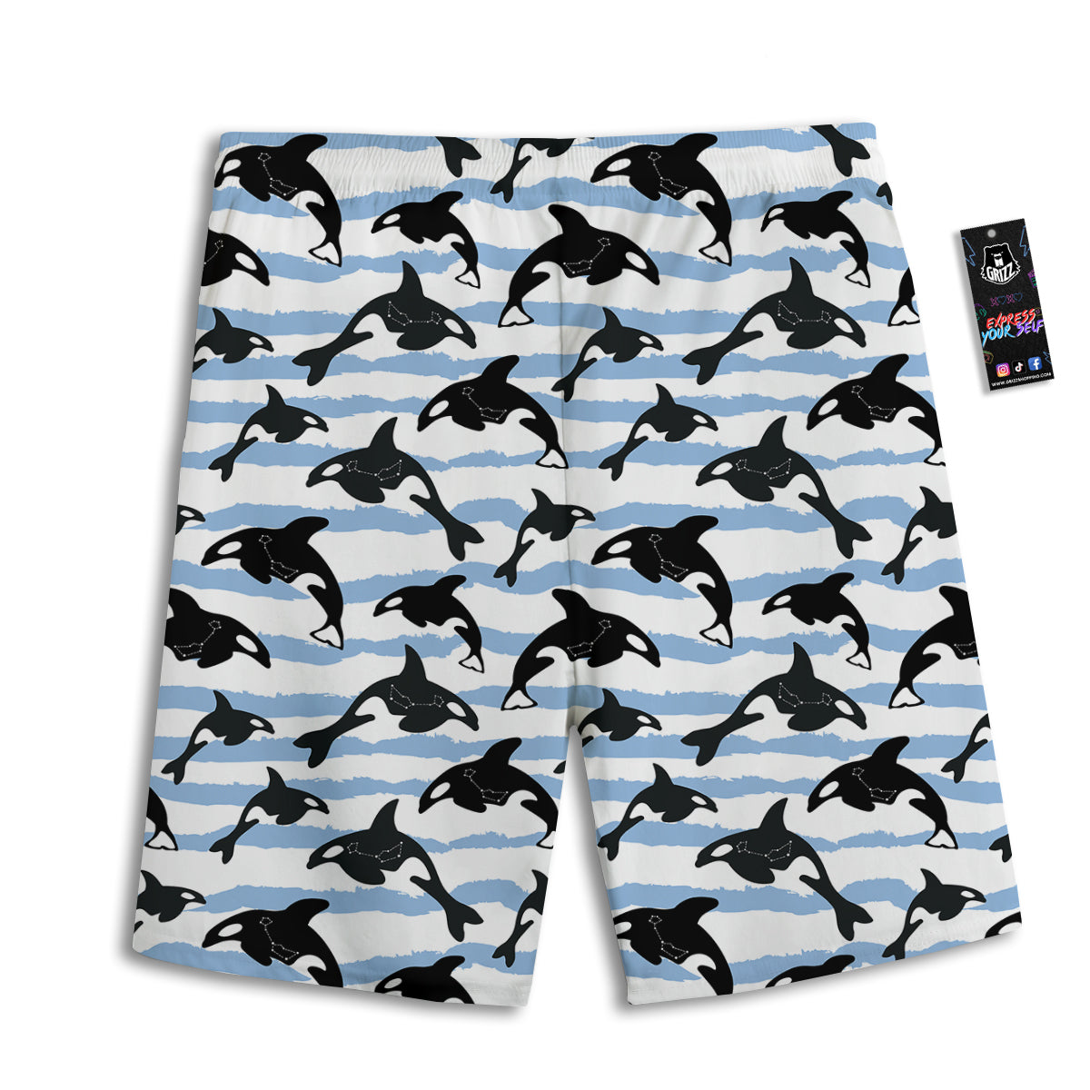 Striped Killer Whale Blue Print Pattern Men's Athletic Shorts