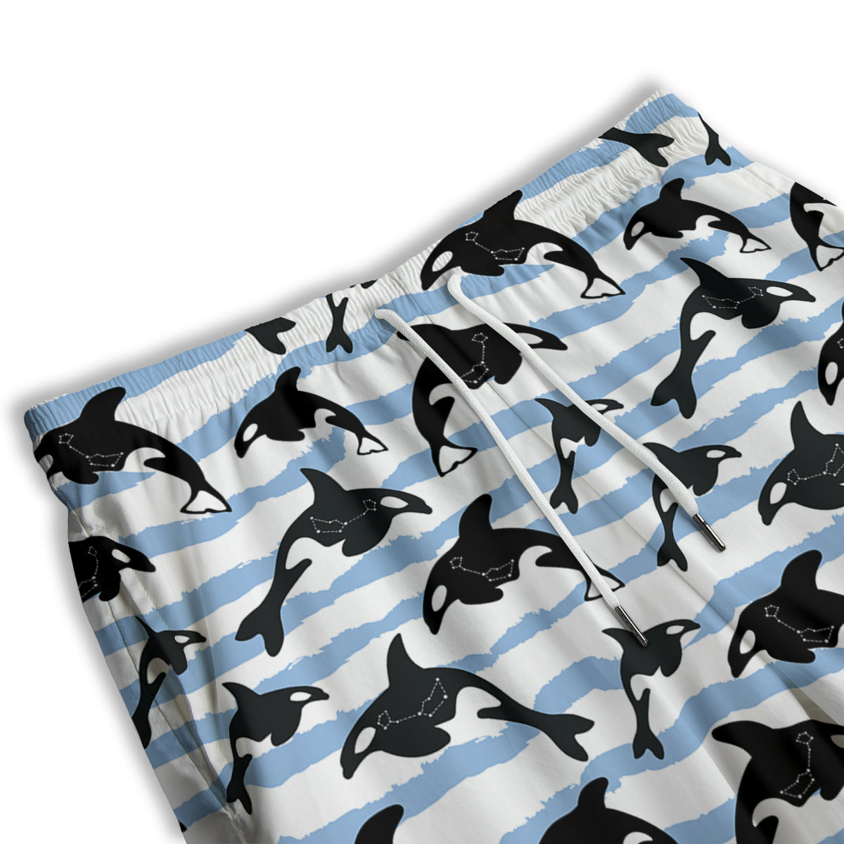 Striped Killer Whale Blue Print Pattern Men's Athletic Shorts