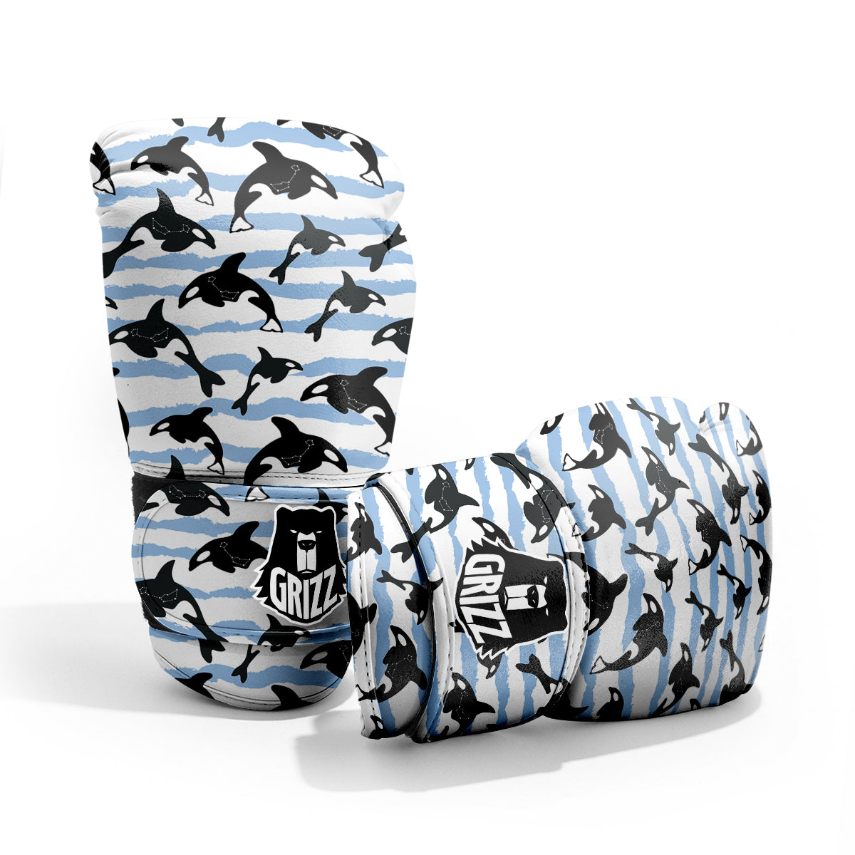 Striped Killer Whale Blue Print Pattern Pro Boxing Glove