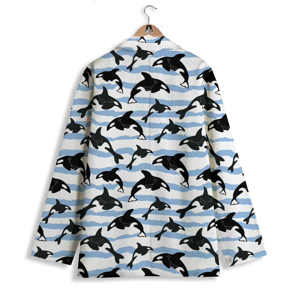 Striped Killer Whale Blue Print Pattern Women's Blazer-grizzshop