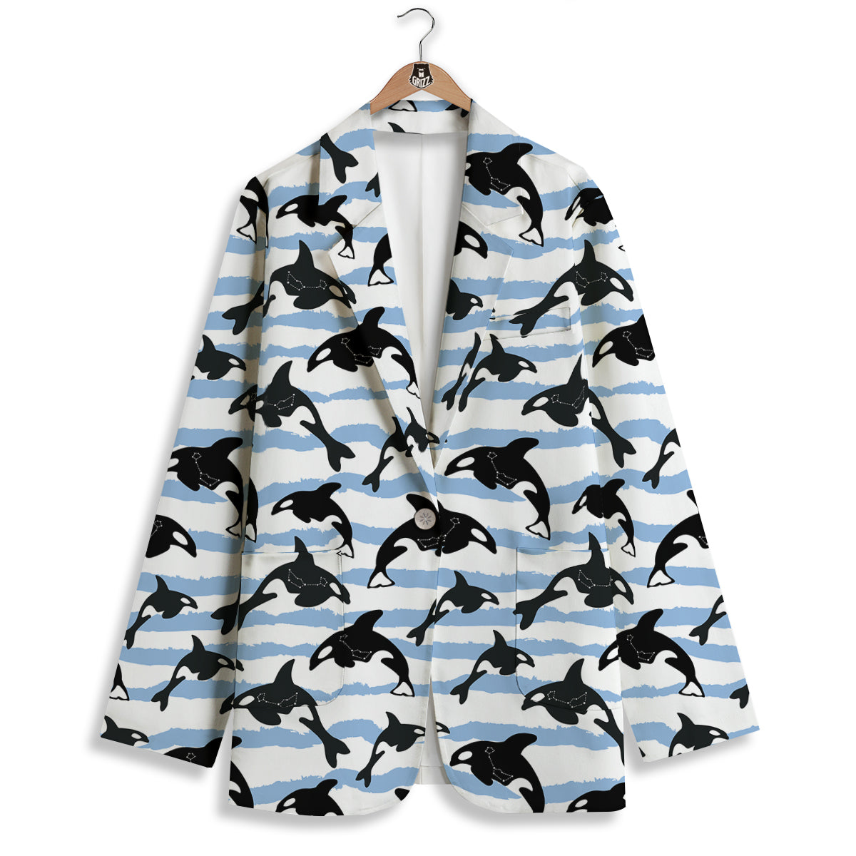 Striped Killer Whale Blue Print Pattern Women's Blazer-grizzshop