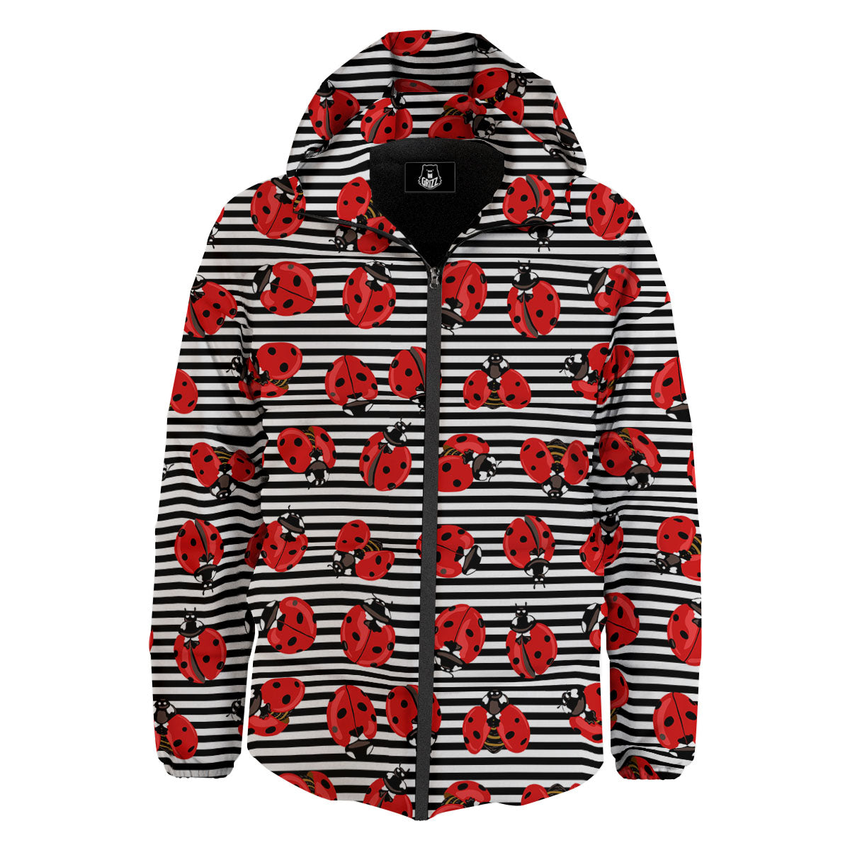 Striped Ladybug Print Pattern Down Jacket-grizzshop